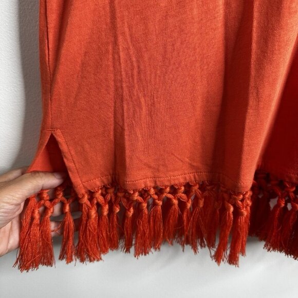 J Jill Zinnia Orange Linen Blend Tassel Fringe V-Neck Tank Top Sz S Boho Western - Picture 5 of 10